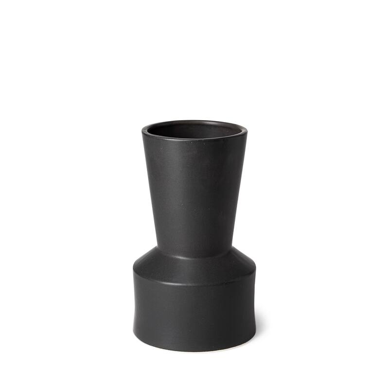 HomeRoots 9" Black Abstract Cylinder Ceramic Table Vase - 6" W x 9" H x 6" D