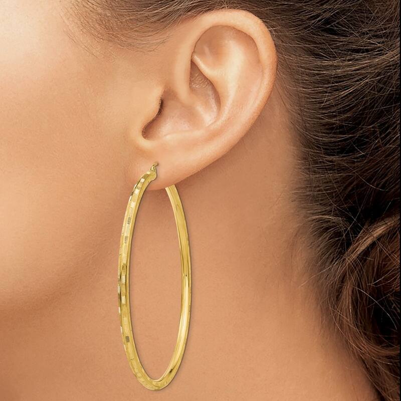 Curata 14k Yellow Gold TexturedCheckerboard 65x3mm Hoop Earrings