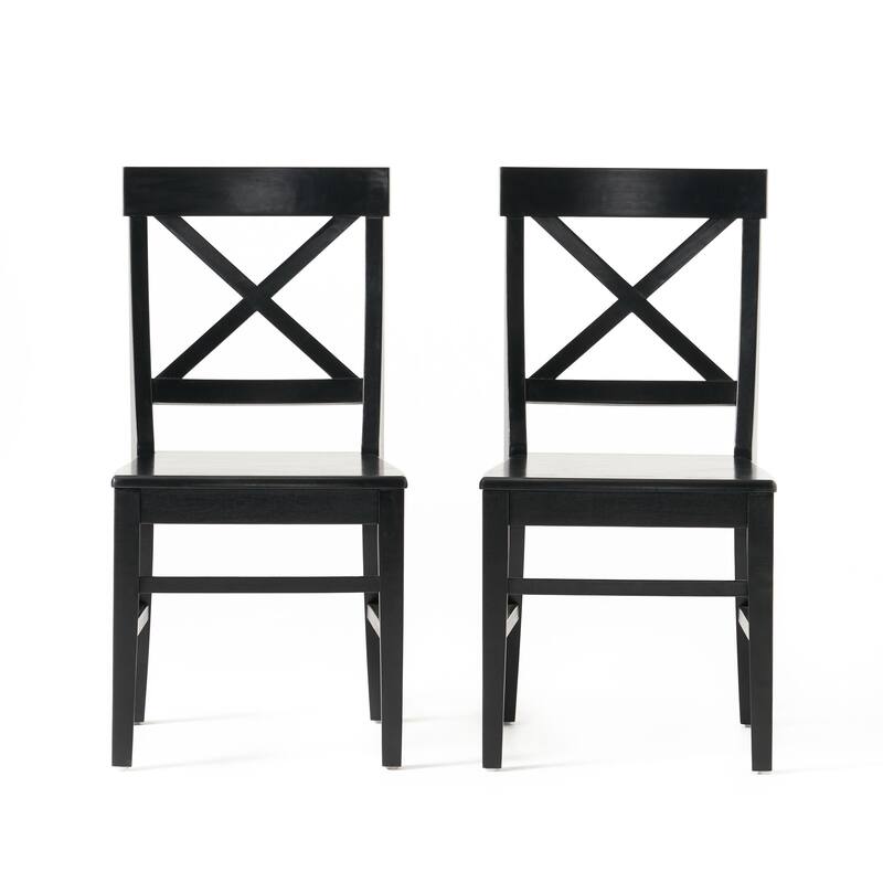 Acacia Wood Dining Chairs, White Cross Back Chairs (Set of 2)