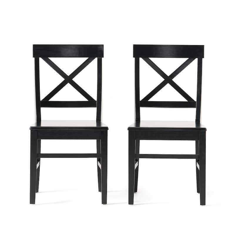 Acacia Wood Dining Chairs Set of 2, Cross Back Chairs (Black )