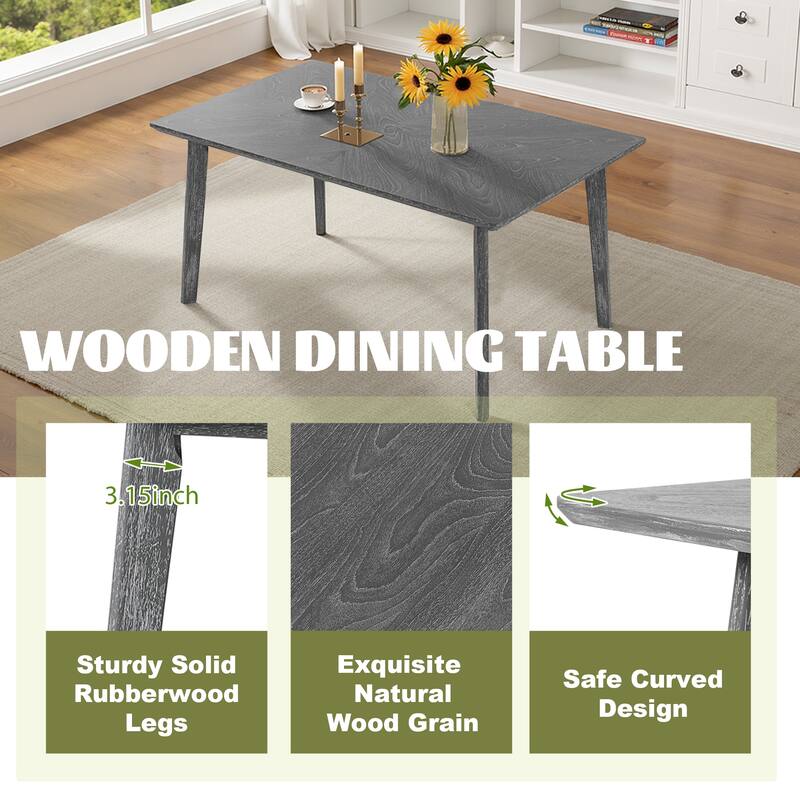 6 Piece Dining Room Table Set, Rustic Farmhouse Dining Room Rectangular Table with 4 Upholstered Chairs and Bench, Solid