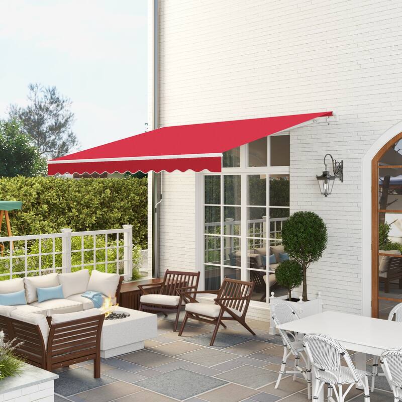 12' x 10' Retractable Awning Sun Shade Shelter with Manual Crank Handle, 280g/m² UV & Water-Resistant Fabric and Aluminum Frame