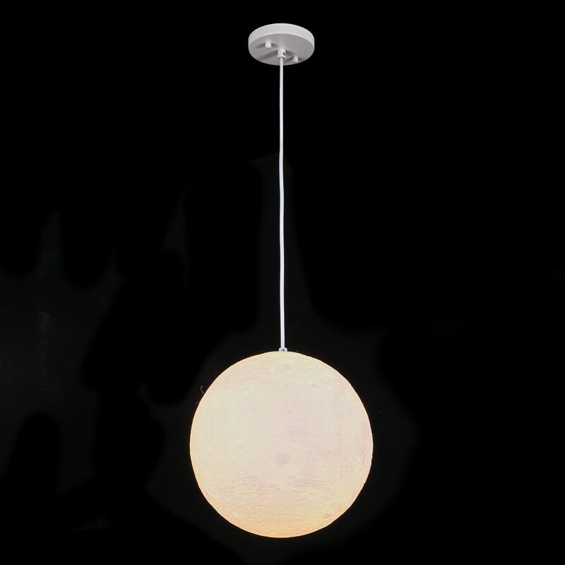11.8" Single-Light Modern White Globe LED Pendant Hanging Light with Plastic Shade for Bedroom or Dining Room