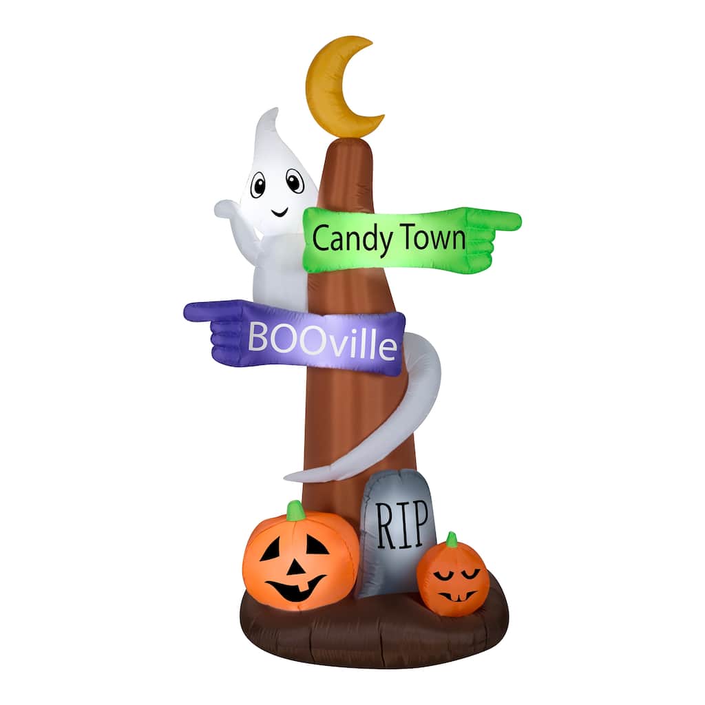 National Tree Company Halloween Inflatable Signpost and Ghost, 8 feet