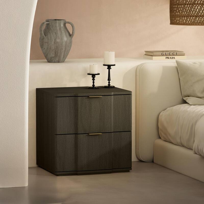Manhattan Comfort Clive 22 Inch 2 Drawer Nightstand - Walnut Gold