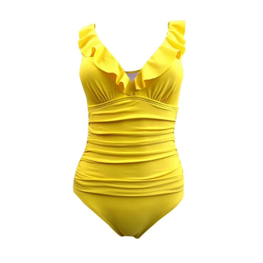 DKNY Women's Ruffle Underwire Tummy Control One-Piece Swimsuit (12, Cumin)