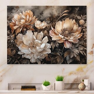 Designart "Cream Brown Peony Blooms In Motion" Floral Peony Metal Wall ...