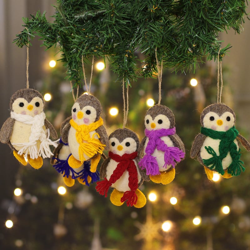Novica Handmade Playful Penguins Wool Felt Ornaments (Set Of 6)