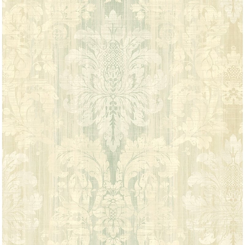 Seabrook Designs Aldeno Striped Damask Unpasted Wallpaper - 20.5 in W x 33 ft. L - Metallic Parchment & Pistachio