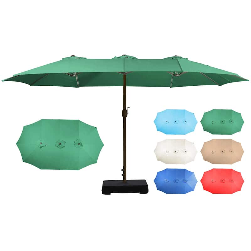 Aoodor 15ft Outdoor Double Sided Market Patio Umbrella with Base Stand
