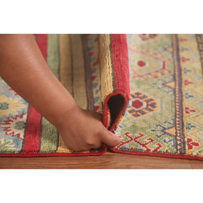 Striped Kazak Oriental Area Rug Hand-Knotted Wool Carpet - 9'10"x 13'2"