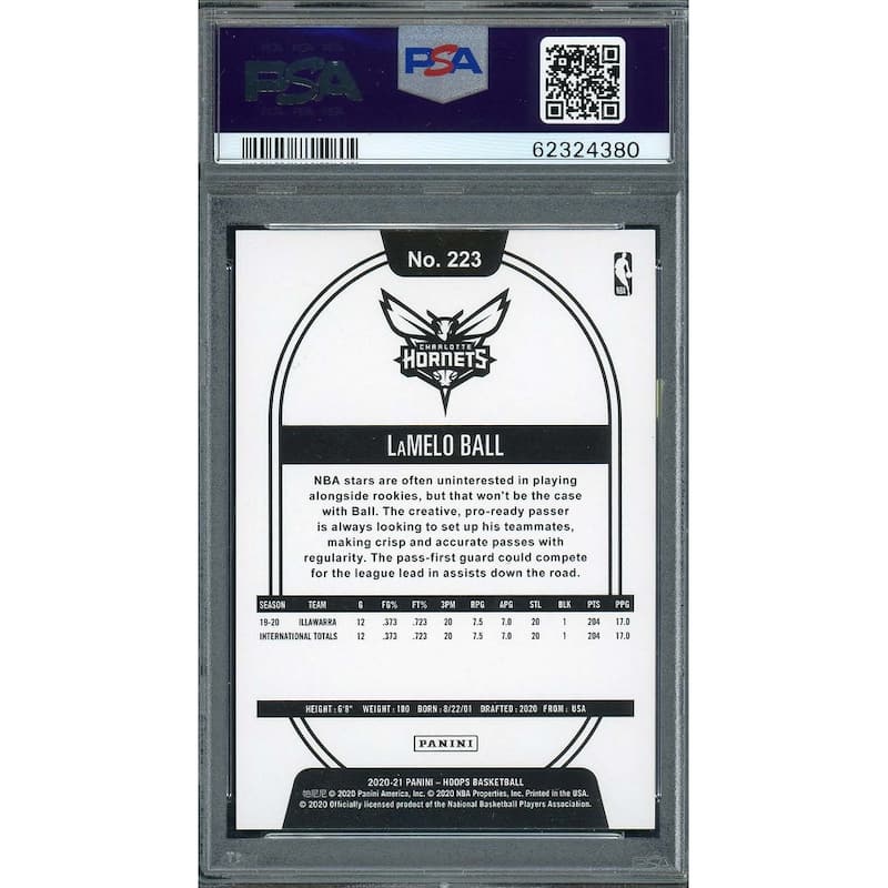 LaMelo Ball 2020 Panini Hoops Basketball Rookie Card RC #223 PSA 9 - 8'6" x 11'6"