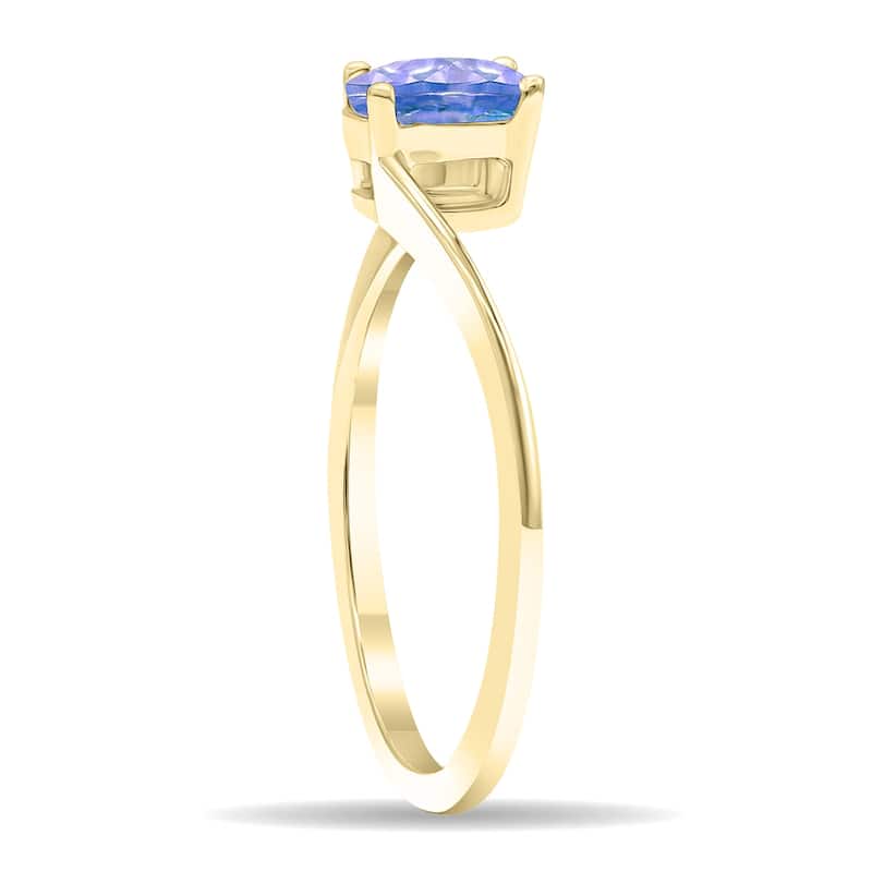 Women's Solitaire Oval Shaped Tanzanite Wave Ring in 10K Yellow Gold
