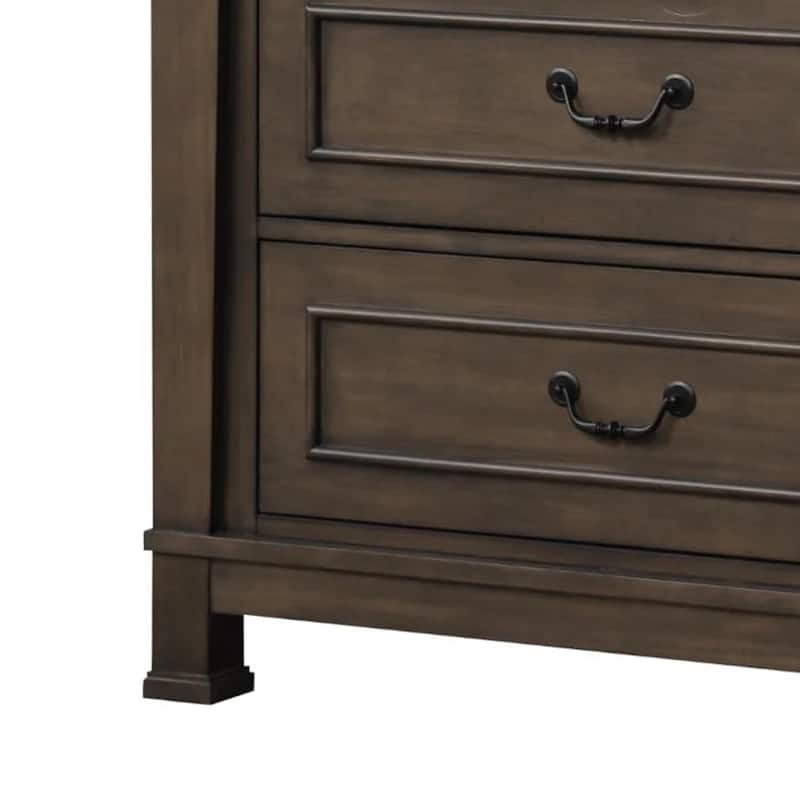 Huder Tall Dresser Chest, 5 Drawers, Dark Walnut Brown Wood, Black Metal