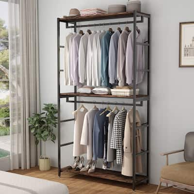 Double Rod Closet Organizer, Heavy Duty Tall 3 Tiers Shelves Clothes Garment Racks