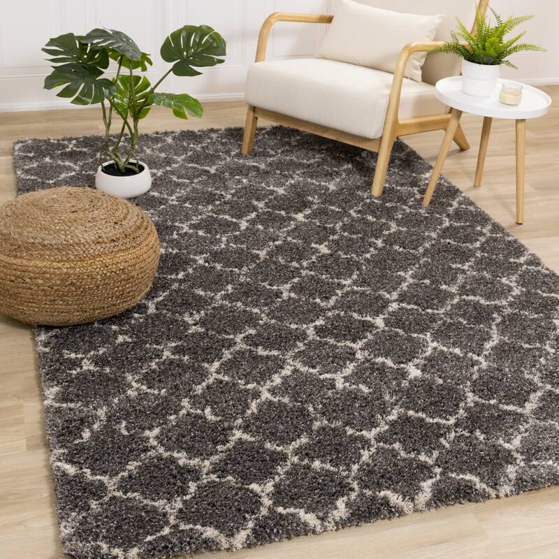 Lush Collection - Grey/Cream Lattice Rug