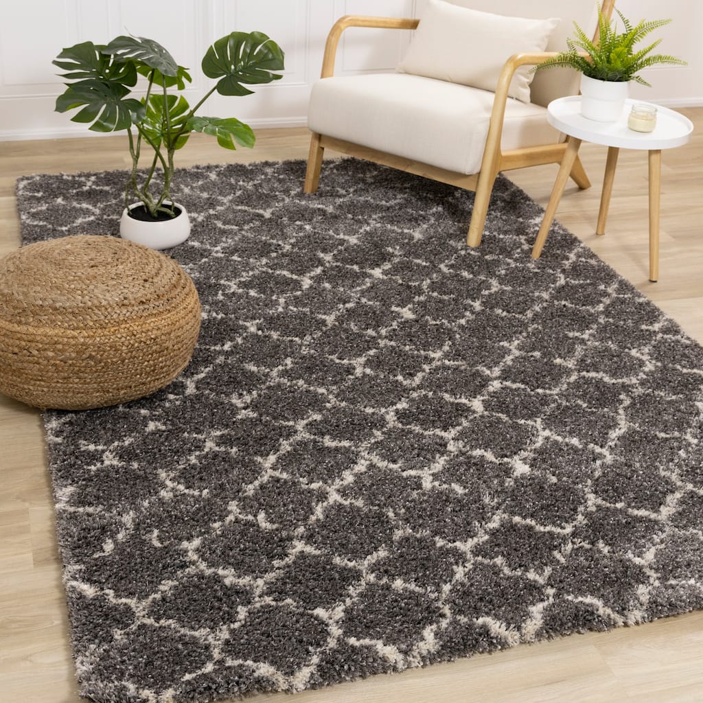 Lush Collection - Grey/Cream Lattice Rug