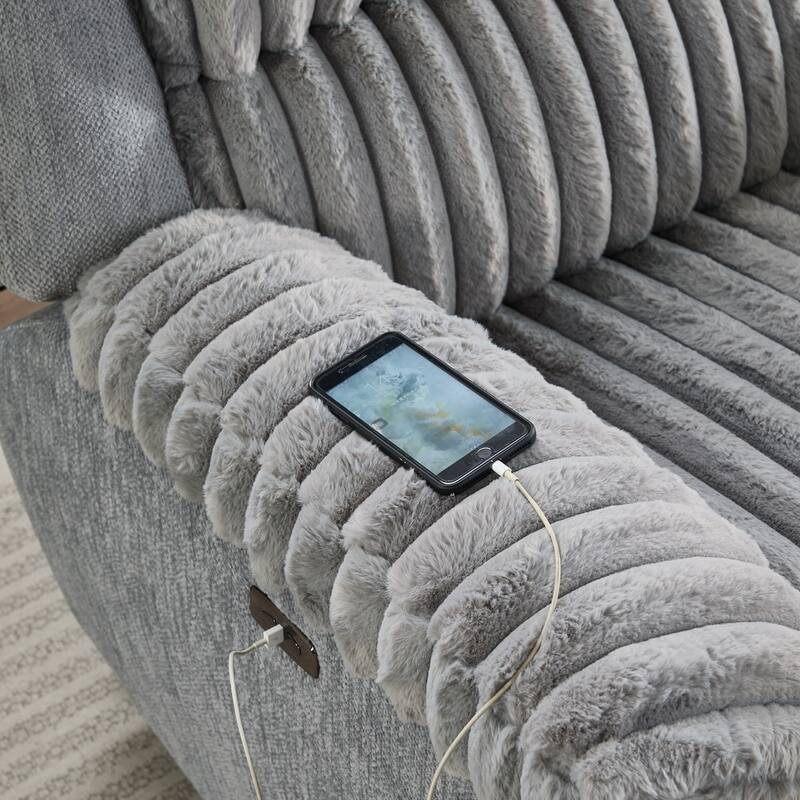 Power Reclining Chair Fabric Two Tones with USB and Padded Seats