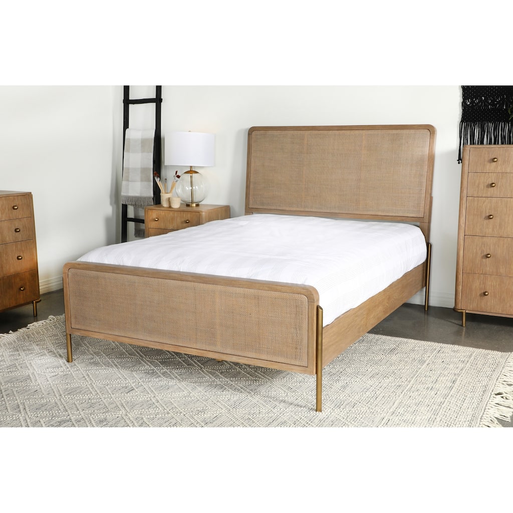 Stevie Sand Wash and Natural Cane Upholstered Panel Bed