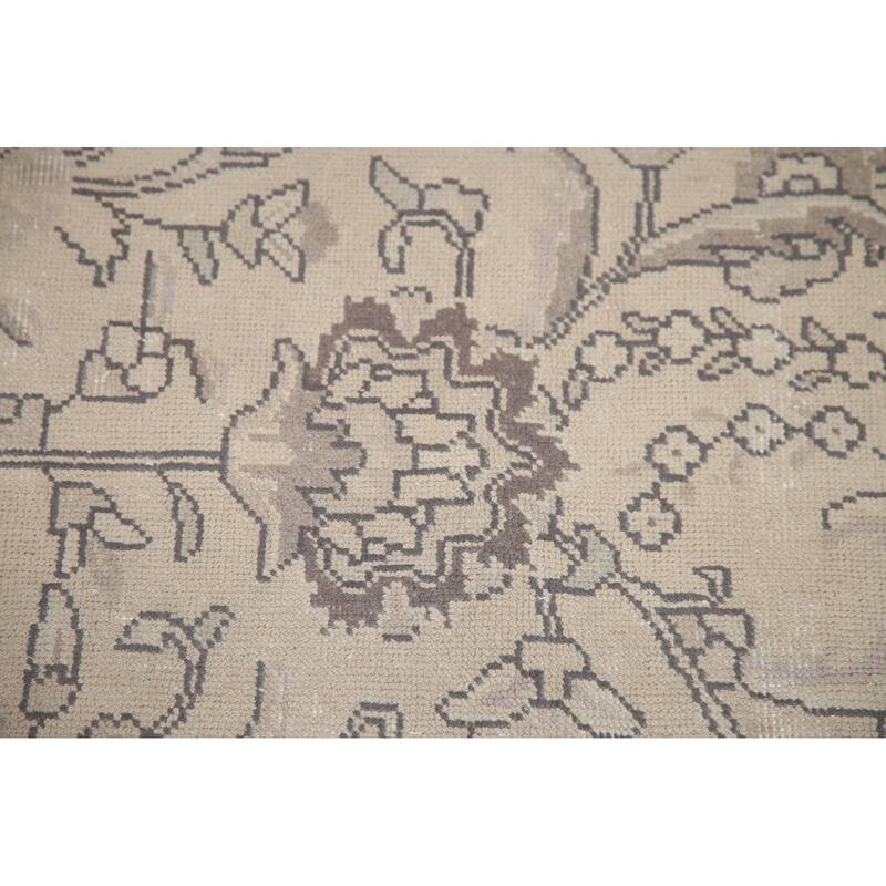 Hand Knotted Oriental 100% Wool Carpet Traditional Floral Beige & Ivories Tabriz Area Rug - 13' 2'' X 9' 10''