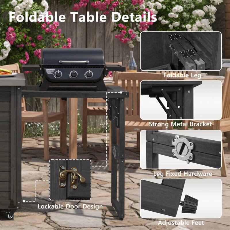 Rossetta Outdoor Unique Foldable Table Design Wooden Kitchen Island with Hidden Tilt-Out Space for Trash