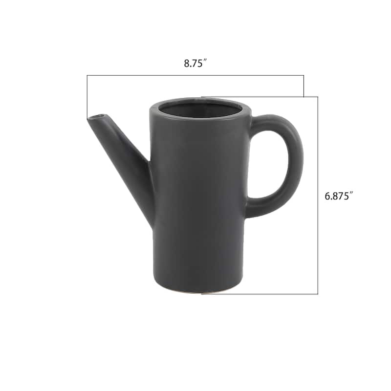 8.75" Ceramic Watering Can, Matte Black