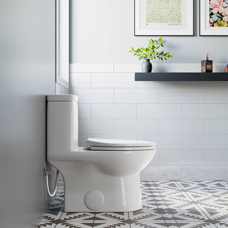 HOROW 1 Piece Dual Flush Elongated Toilet White 0.8 1.28 GPF Seat Included - N/A