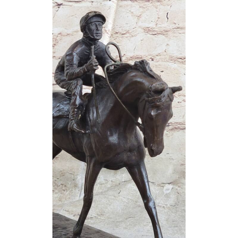 Handmade Bronze Sports Art Sculpture Jockey Imitative Horse Racing Kentucky Derby Statue