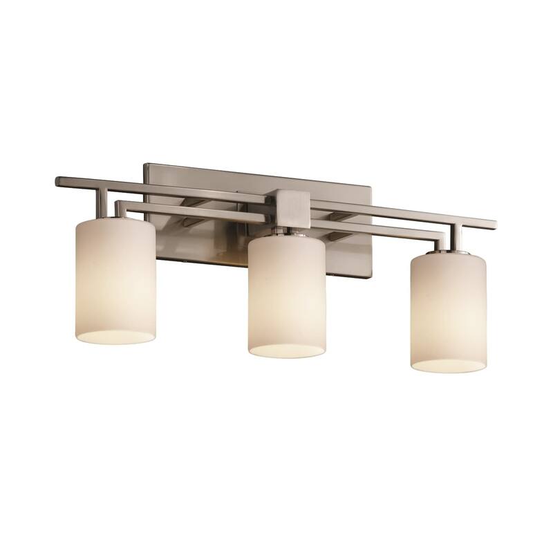Justice Design Fusion Aero 3-light Brushed Nickel Bath Bar, Opal Cylinder - Flat Rim Shade - Brushed Nickel, Opal