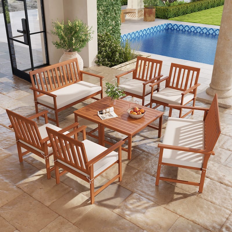Gymax 8-Piece Acacia Wood Patio Conversation Set Outdoor Furniture Set