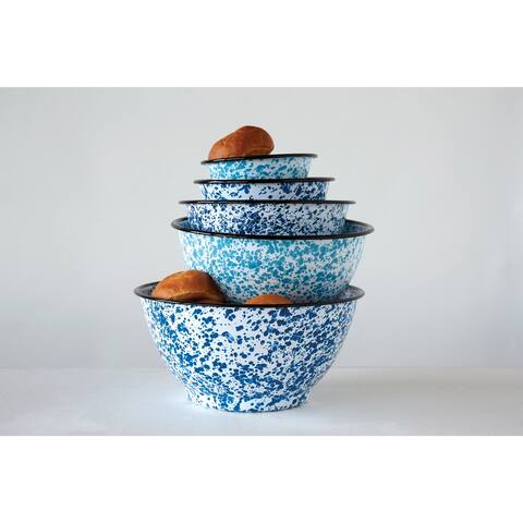 Set of 5 Blue Splatter ware Bowls