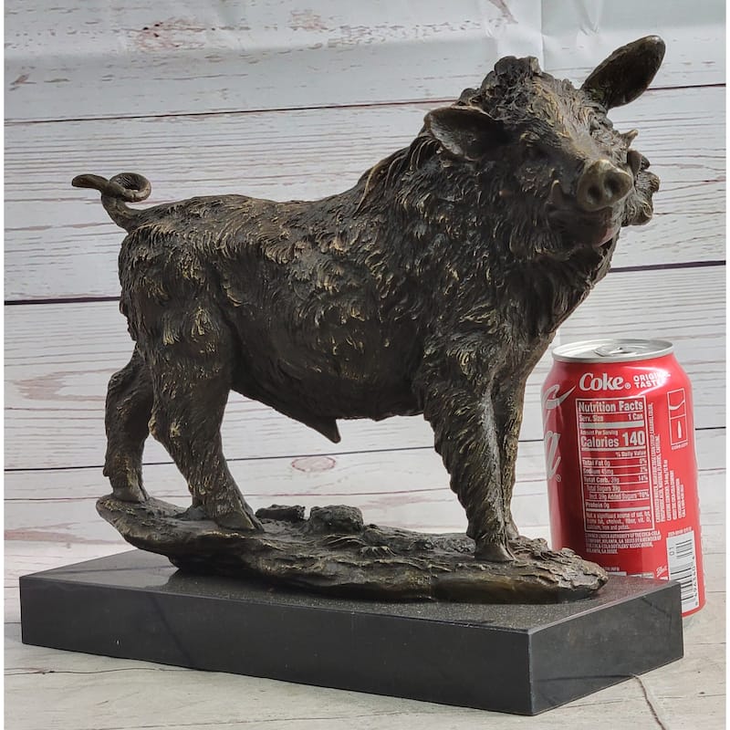 Wild Boar Hog Pig Bronze Sculpture Statue Figure Wildlife Art Decor Marble Base