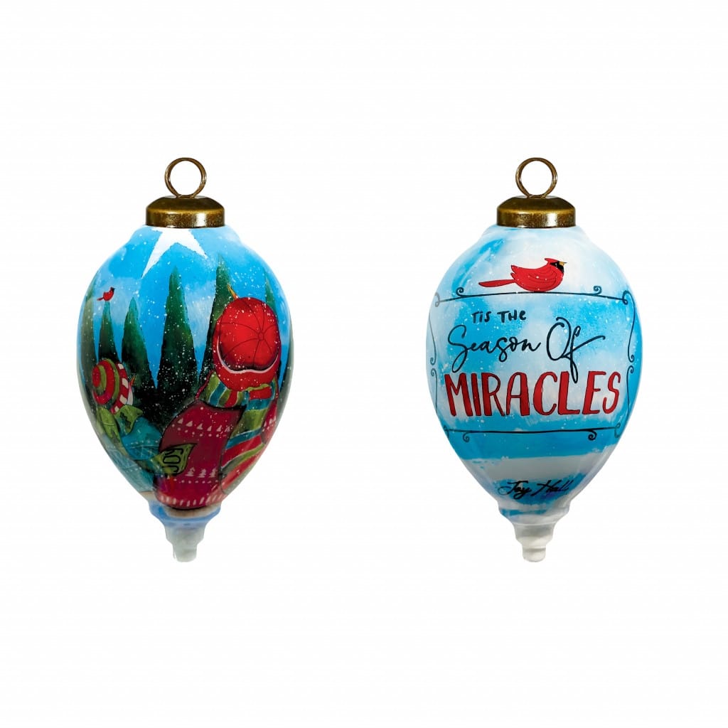 Season of Miracles Wordings Snowman Hand Painted Mouth Blown Glass Ornament - 4" x 2.5" x 2.5"