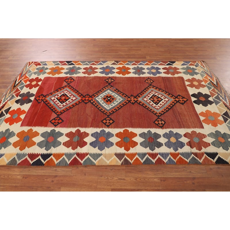 Kilim Qashqai Persian Vintage Rug Hand-Woven Tribal Wool Carpet - 5'1"x 8'2"