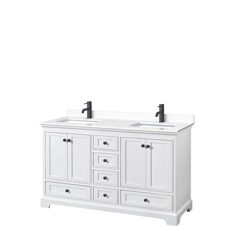 Deborah 60-inch Double Vanity, Cultured Marble Top - White, Black Trim, White Cultured Marble Top