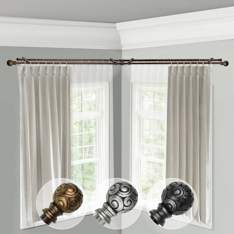 Corner Window Curtain Rod Double Rod Adjustable Cocoa 66-120 Inch Antique Style - M