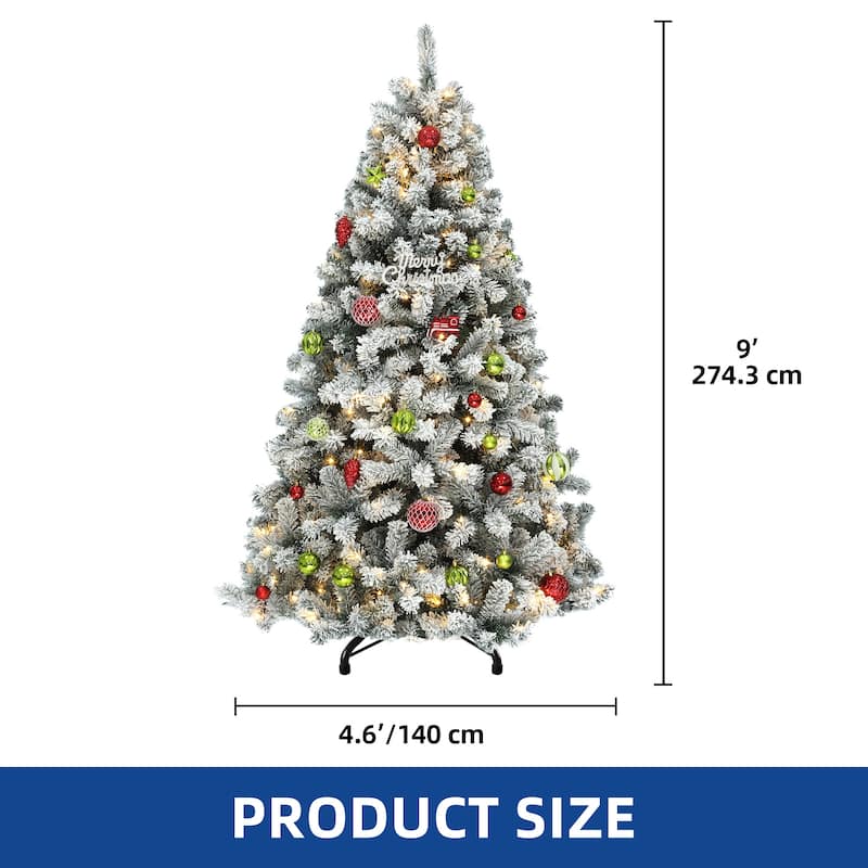 6 /7.5 /9 ft Prelit Snow Flocked Christmas Tree with Remote, 11 Light Modes & Foldable Base