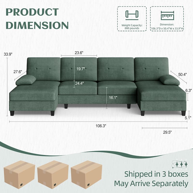 106'' Sectional Sofa with Thick Cushions for Living Room