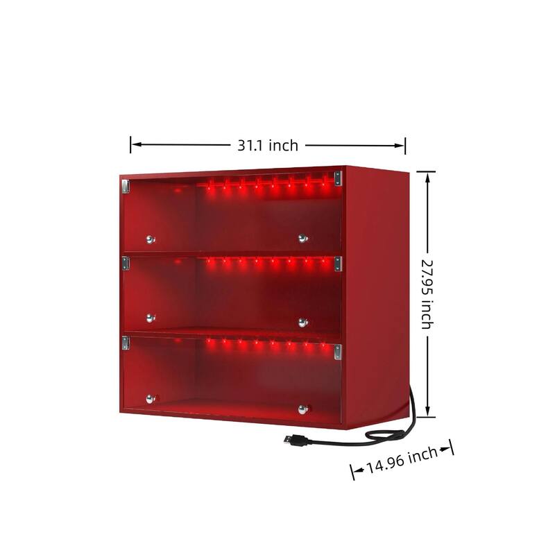 Shoe Cabinet with RGB LED Light, Stackable Bin Shoe Display Case with Glass Door