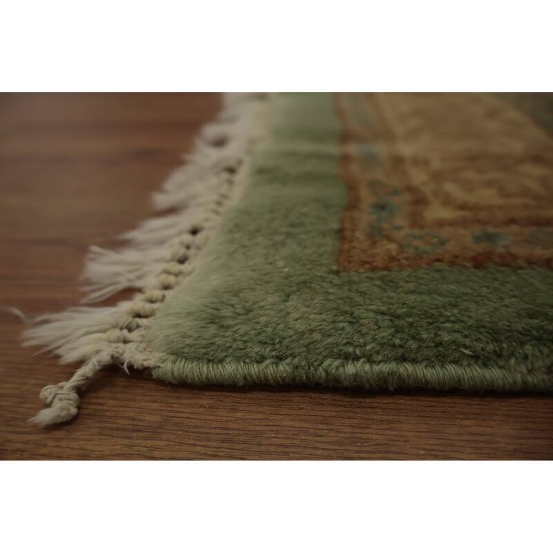 Hand Knotted Oriental 100% Wool Carpet Traditional Floral Green Kerman Area Rug - 19' 1'' X 11' 9''