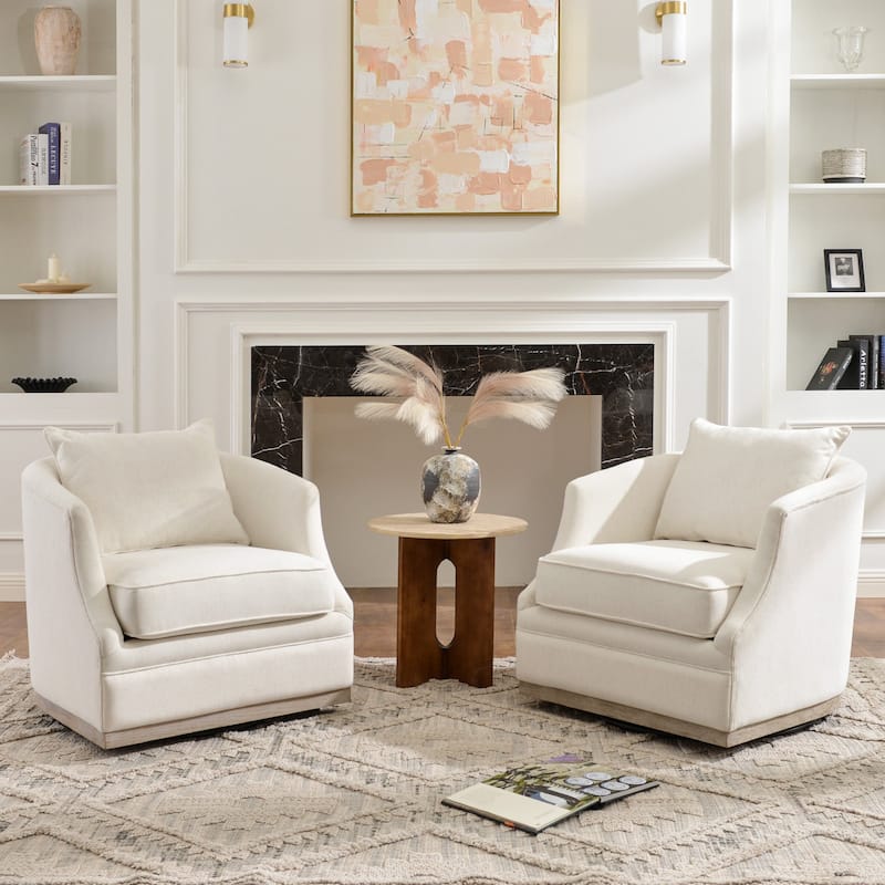 KINWELL 31" Wide Linen Fabric Upholstered Swivel Barrel Accent Chair - Set of 2 - Beige