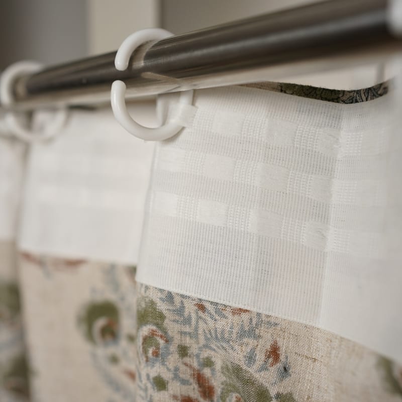 Fabdivine Handmade Floral Block Print Window or Door Room Décor Viscose Linen Curtain - 54"X24" - Mohini- Grey, Brown, Green