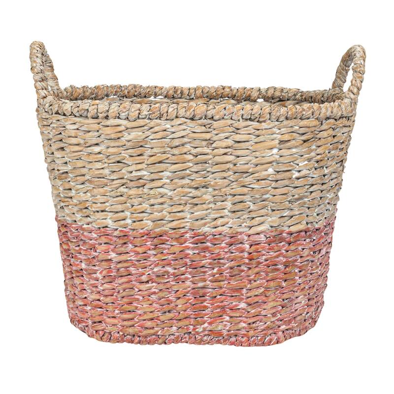 Various Woven Water Hyacinth and Rattan Dip Dyed Baskets, Set of 5 - 22.0"L x 16.0"W x 18.5"H