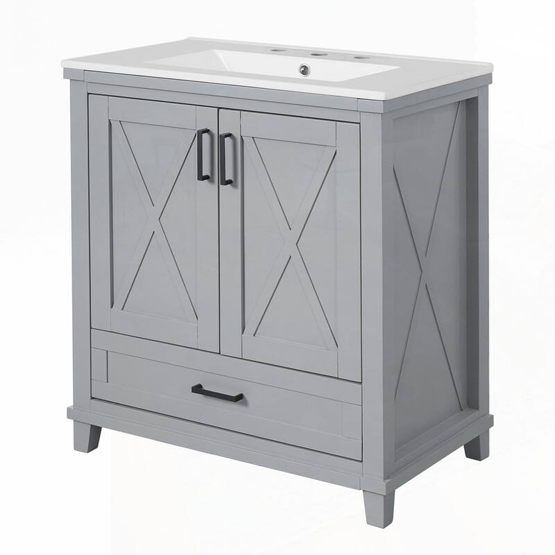 Solid Wood Frame Bathroom Vanity with Single Sink