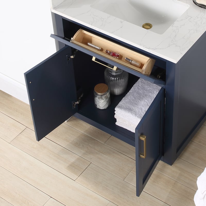 Altair Gavino Bath Vanity with Grain White Composite Stone Top and Mirror