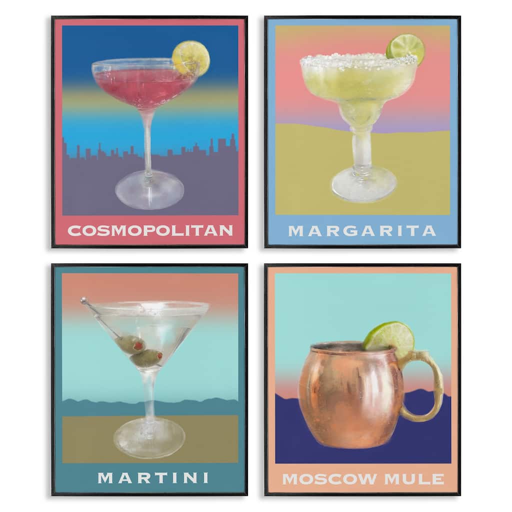 Stupell Cocktails over Muted Landscapes Framed Giclee Art Design By Matthew Piotrowicz (Set of 4)