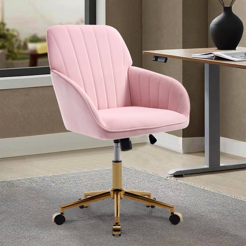 Adjustable Office Chair, Home Bedroom, Ergonomic Swivel Chair, Backrest Seat, Comfortable for Long Sitting - Baby Pink