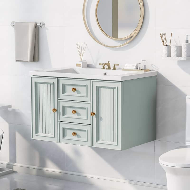 30" Wall Mounted Bathroom Vanity with Sink - Green