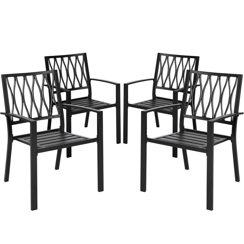 Outdoor 5-Piece Dining Set with Umbrella Hole, Black