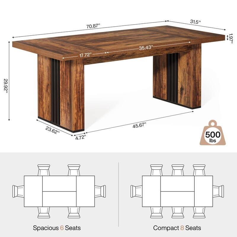 70.86'' Industrial Rectangular Dining Table with and Dual Tone Pedestal